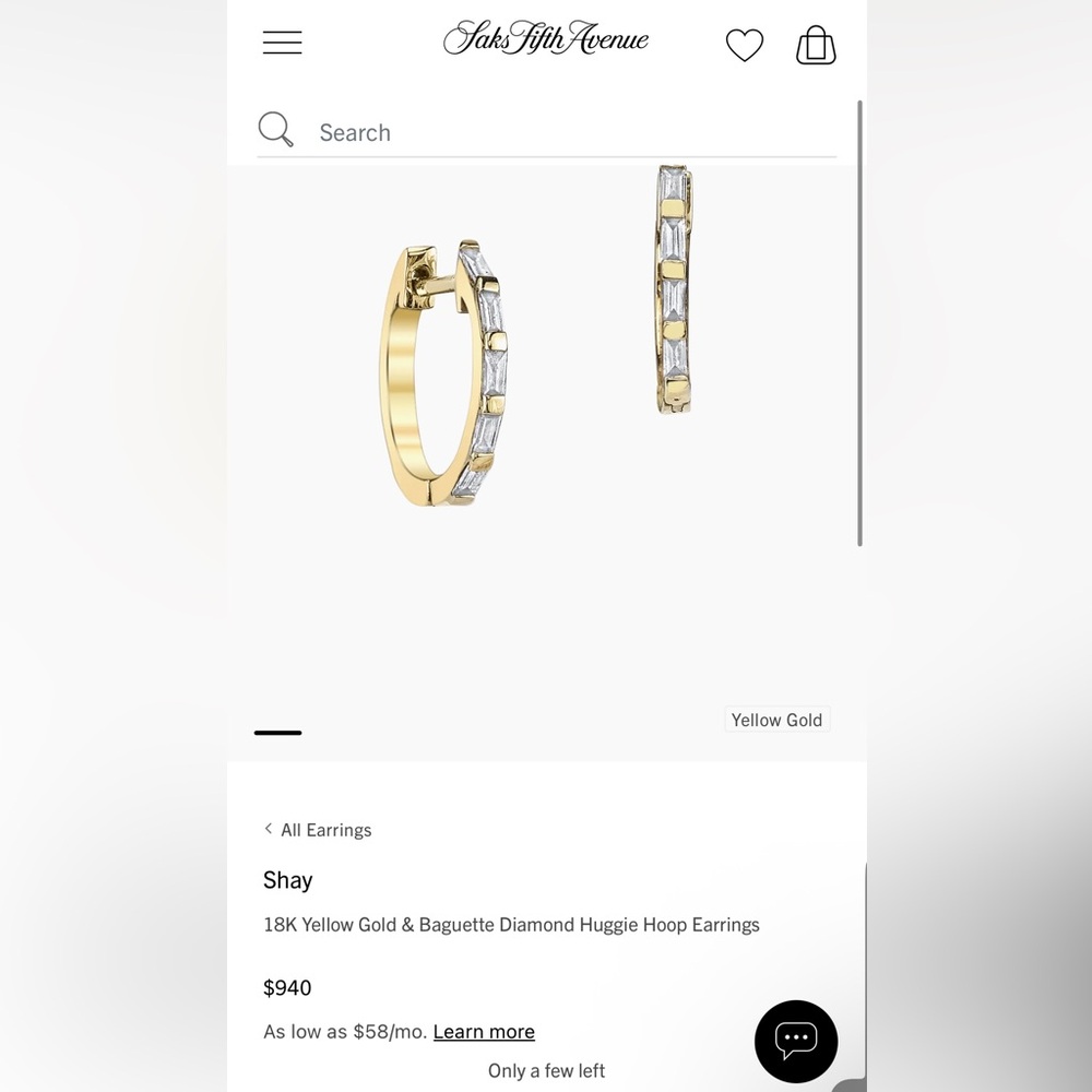 NEW, SHAY BAGUETTE DIAMOND & 18K YELLOW GOLD HUGGIE HOOP EARRINGS!